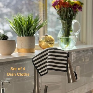 Severn Dish Cloths for Washing Dishes 4pk. Odor-Resistant Dish Rags with Non-Scratch Wire Scrubber Side for Kitchen Cleaning. Grime-Fighting Bamboo-Charcoal Microfiber 2-Sided Dishrags. Machine Wash