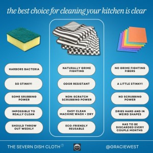 Severn Dish Cloths for Washing Dishes 4pk. Odor-Resistant Dish Rags with Non-Scratch Wire Scrubber Side for Kitchen Cleaning. Grime-Fighting Bamboo-Charcoal Microfiber 2-Sided Dishrags. Machine Wash