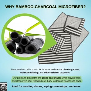 Severn Dish Cloths for Washing Dishes 4pk. Odor-Resistant Dish Rags with Non-Scratch Wire Scrubber Side for Kitchen Cleaning. Grime-Fighting Bamboo-Charcoal Microfiber 2-Sided Dishrags. Machine Wash