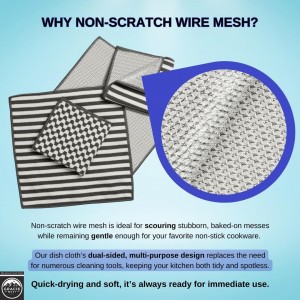 Severn Dish Cloths for Washing Dishes 4pk. Odor-Resistant Dish Rags with Non-Scratch Wire Scrubber Side for Kitchen Cleaning. Grime-Fighting Bamboo-Charcoal Microfiber 2-Sided Dishrags. Machine Wash