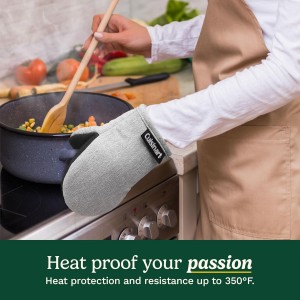 Cuisinart Mini Oven Mitts – 5.5” x 7” Heat-Resistant Kitchen Mitts for Oven with Non-Slip Neoprene Palm, Cotton Filling, and Fabric Loop – Durable Oven Mitt Set for Cooking & Baking (Chambray)