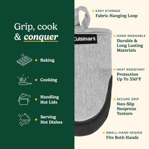 Cuisinart Mini Oven Mitts – 5.5” x 7” Heat-Resistant Kitchen Mitts for Oven with Non-Slip Neoprene Palm, Cotton Filling, and Fabric Loop – Durable Oven Mitt Set for Cooking & Baking (Chambray)