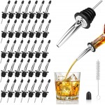 36-Pack Stainless Steel Pour Spouts for Liquor Bottles, Oil, Vinegar, and Wine – Liquor Bottle Pourers with Rubber Dust Caps – Bar Pourers for Bartending