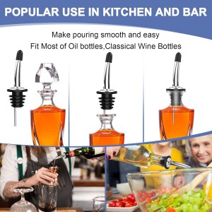 60-Pack Stainless Steel Pour Spouts for Liquor Bottles Oil Vinegar and Wine,Liquor Bottle Pourers with Rubber Dust Caps,Bar accessories,Pourers for Bartending