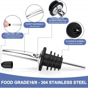 60-Pack Stainless Steel Pour Spouts for Liquor Bottles Oil Vinegar and Wine,Liquor Bottle Pourers with Rubber Dust Caps,Bar accessories,Pourers for Bartending