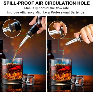 60-Pack Stainless Steel Pour Spouts for Liquor Bottles Oil Vinegar and Wine,Liquor Bottle Pourers with Rubber Dust Caps,Bar accessories,Pourers for Bartending