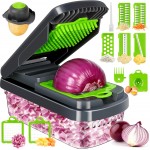Vegetable Chopper,12-in-1 Multifunctional Food Chopper,Professional Onion Chopper with 7 Blades,Vegetable Cutter with Container for Salad,Potato,Carrot,and Garlic; Essential Kitchen Tool(Grey)