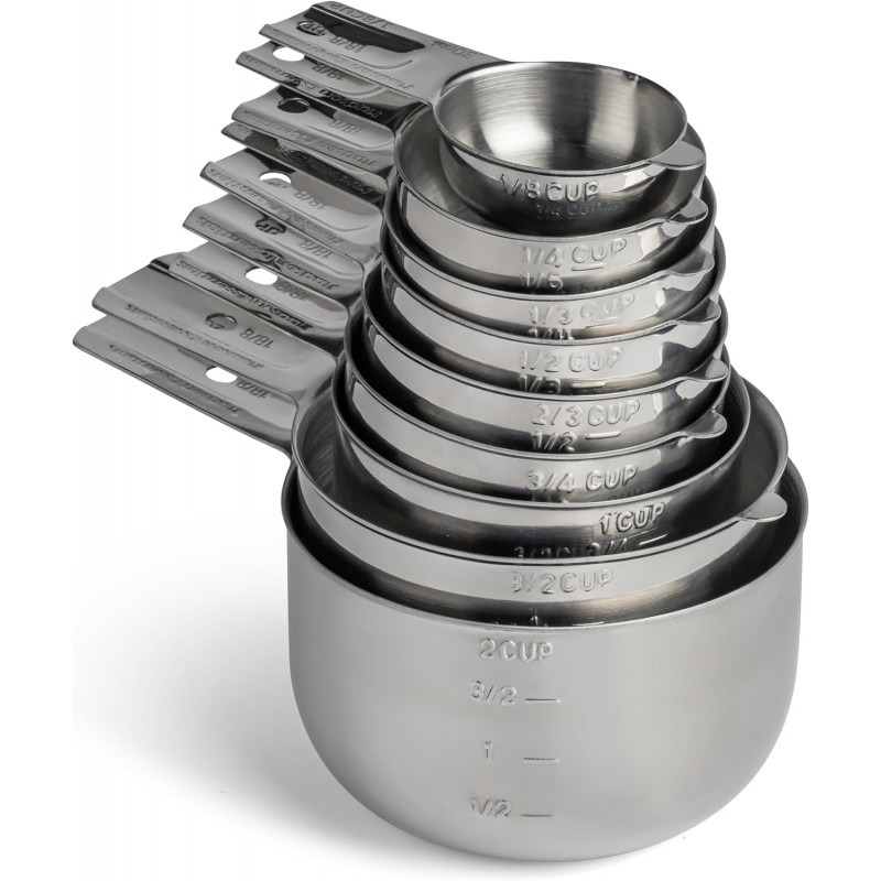 Hudson Essentials Stainless Steel Measuring Cups Set - (9 Piece Set) - Stackable Set with Spout - Includes 2 Cup and 1.5 Cup
