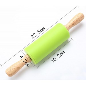 Silicone Rolling Pin, Green 9 Inch Pin with Wooden Rotatable Handle for Dough of Baking Bread, Cookie, Pizza (green, 9 inch)