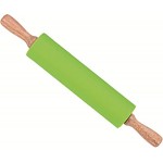 Silicone Rolling Pin, Green 9 Inch Pin with Wooden Rotatable Handle for Dough of Baking Bread, Cookie, Pizza (green, 9 inch)