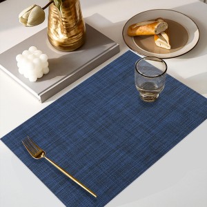 Vinyl Placemats Set of 4, PVC Woven Washable Non-Slip Table Mats, Heat Resistant Wrinkle Free Place Mats for Dining Table, Easy to Clean (4, Navy Blue)