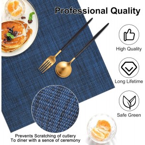 Vinyl Placemats Set of 4, PVC Woven Washable Non-Slip Table Mats, Heat Resistant Wrinkle Free Place Mats for Dining Table, Easy to Clean (4, Navy Blue)