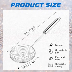Steel Spider Strainer Skimmer Ladle, 5.5 Inch Pasta Strainer Spoon Strainer Spider Skimmers Kitchen Gadgets Wire Strainer for Kitchen Cooking and Frying