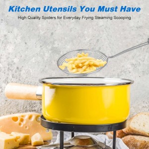 Steel Spider Strainer Skimmer Ladle, 5.5 Inch Pasta Strainer Spoon Strainer Spider Skimmers Kitchen Gadgets Wire Strainer for Kitchen Cooking and Frying