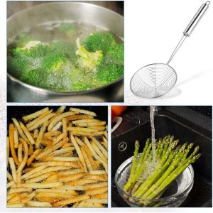 Steel Spider Strainer Skimmer Ladle, 5.5 Inch Pasta Strainer Spoon Strainer Spider Skimmers Kitchen Gadgets Wire Strainer for Kitchen Cooking and Frying