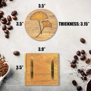 4Pcs Drink Coaster Set with Napkin Holder Conversion Base Acacia Wood with Unique Resin Plant Design for Kinds of Cups Tabletop Protection and Decor for Coffee Table Ideas for Gifts