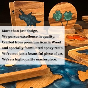 4Pcs Drink Coaster Set with Napkin Holder Conversion Base Acacia Wood with Unique Resin Plant Design for Kinds of Cups Tabletop Protection and Decor for Coffee Table Ideas for Gifts
