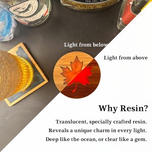 4Pcs Drink Coaster Set with Napkin Holder Conversion Base Acacia Wood with Unique Resin Plant Design for Kinds of Cups Tabletop Protection and Decor for Coffee Table Ideas for Gifts