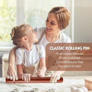 Wood Rolling Pin (15.75 Inches), Non-Stick Rolling Pin for Baking, Natural Sapele Wood Dough Roller for Pizza, Fondant, Pie, Cookie, Pastry, Essential Kitchen Tool