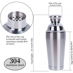 21oz Cocktail Shaker - Insulated Double Wall, Martini Shaker, Drink Shaker, No Stuck Twist Lid, Leakproof, Built-in Strainer, Perfect for Home Bar