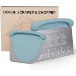 2 IN 1 Upgrade Bench Scraper, Dough Scraper for Pastry Bread Cake Pizza, Stainless Steel Dough Cutter with Conversion Chart & Measuring Scale, Bowl Scraper Food Scraper for Kitchen Baking, Blue