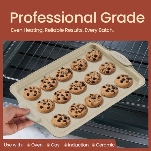 BAKKEN Kitchen Oven Baking Pans - Nonstick Gray Coating, Carbon Steel Bakeware Set with White Silicone Handles, Commercial Restaurant Quality Pans, PFOA, PFOS, PTFE Free, Oven Safe (450° F), Set of 10