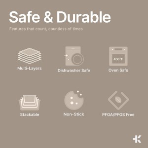 BAKKEN Kitchen Oven Baking Pans - Nonstick Gray Coating, Carbon Steel Bakeware Set with White Silicone Handles, Commercial Restaurant Quality Pans, PFOA, PFOS, PTFE Free, Oven Safe (450° F), Set of 10