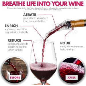 Wine Aerator and Pourer – Premium Air Decanter Spout to Enhance Wine Flavor & Aroma, No-Drip Wine Pourer Spout for Red & White Wines, Perfect Gift for Wine Lovers
