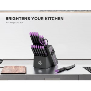 Knife Set - 15 PCS Kitchen Knife Set with Built-in Knife Sharpener Block - Stainless Steel Knife Block Set - Dishwasher Safe, Elegant Box for Men Women