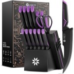 Knife Set - 15 PCS Kitchen Knife Set with Built-in Knife Sharpener Block - Stainless Steel Knife Block Set - Dishwasher Safe, Elegant Box for Men Women