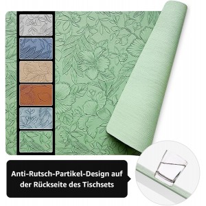 Placemats Set of 4 with 4 Coasters,Carving Floral Design,Non-Slip, Heat Resistant,Washable for Kitchen and Dining Table,Artificial Leather Place Mats (Green)