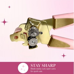 Paris Hilton Can Opener with Built-In Bottle Opener, Easy-Turn Knob & Soft-Grip Handles for Iconic Kitchen Convenience, Pink and Gold