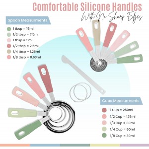 Nextop 14-Piece Stainless Steel Measuring Cups and Measuring Spoons Set with All Stackable Sizes and Leveler for Dry Ingredients, Complete Set for Kitchen & Baking Measuring Tools (Peach Set)