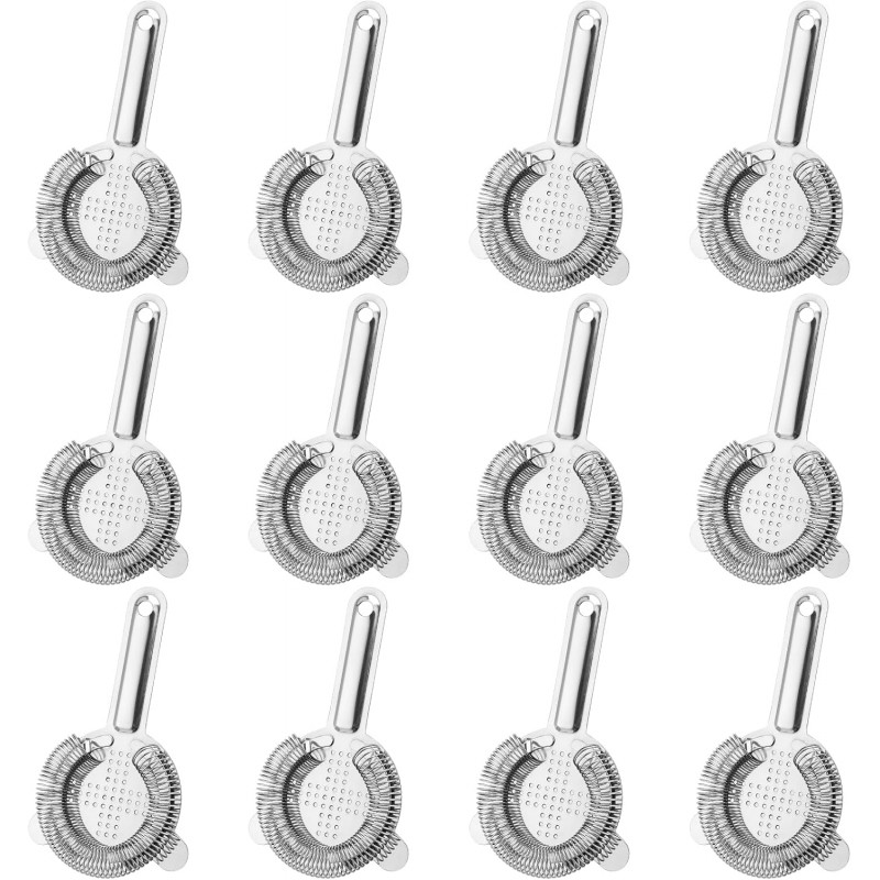 HOZEON 12 Pcs 6.5 Inches Cocktail Strainer, Stainless Steel Bar Strainer Tool, 2 Prong Bartender Strainer for Bar Restaurant Home, Silver
