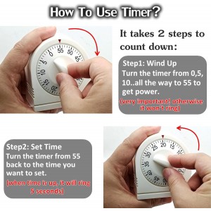 60 Minute Wind Up Timer, Visual Mechanical Timer with Loud Alarm, Manual Countdown Timers for Classroom, Home, Study and Cooking (White)