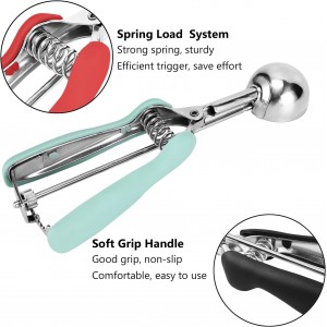 Cookie Scoop Set, Cookie Scoops for Baking Set of 3, Cookie Dough Scoop, 1 Tablespoon/ 2 Tablespoon/ 3 Tablespoon, Red/Black/Mint Handle, For Cookie Cupcake Muffin Ice Cream Truffles