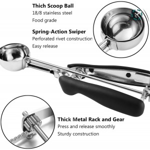 Cookie Scoop Set, Cookie Scoops for Baking Set of 3, Cookie Dough Scoop, 1 Tablespoon/ 2 Tablespoon/ 3 Tablespoon, Red/Black/Mint Handle, For Cookie Cupcake Muffin Ice Cream Truffles