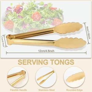 Sunenlyst 4 Pack Gold Buffet Tongs, 9 Inch Stainless Steel Serving Tongs for Food, Salad, Steak, Appetizer, Snack and Small Food (GOLD, 9INCH)
