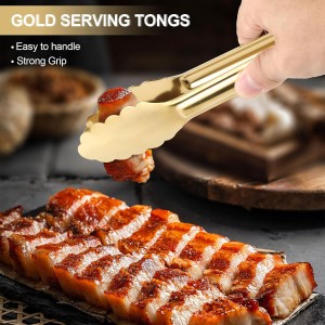 Sunenlyst 4 Pack Gold Buffet Tongs, 9 Inch Stainless Steel Serving Tongs for Food, Salad, Steak, Appetizer, Snack and Small Food (GOLD, 9INCH)