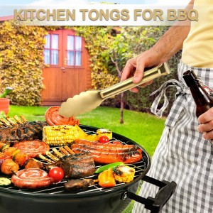 Sunenlyst 4 Pack Gold Buffet Tongs, 9 Inch Stainless Steel Serving Tongs for Food, Salad, Steak, Appetizer, Snack and Small Food (GOLD, 9INCH)