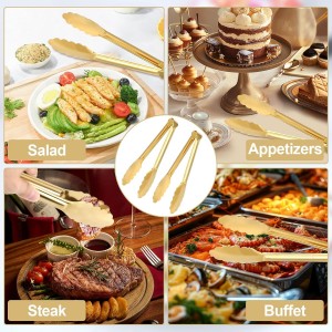 Sunenlyst 4 Pack Gold Buffet Tongs, 9 Inch Stainless Steel Serving Tongs for Food, Salad, Steak, Appetizer, Snack and Small Food (GOLD, 9INCH)
