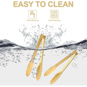 Sunenlyst 4 Pack Gold Buffet Tongs, 9 Inch Stainless Steel Serving Tongs for Food, Salad, Steak, Appetizer, Snack and Small Food (GOLD, 9INCH)
