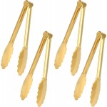 Sunenlyst 4 Pack Gold Buffet Tongs, 9 Inch Stainless Steel Serving Tongs for Food, Salad, Steak, Appetizer, Snack and Small Food (GOLD, 9INCH)