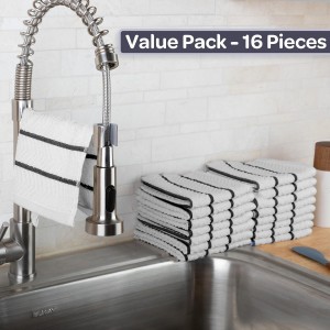 Dish Cloths 16-Pack - 12x12 Dish Cloths for Washing Dishes, Scrubbing, Drying and Everyday Messes - Soft and Absorbent Cotton Kitchen Towels - Kitchen Towels and Dishcloths Sets by Lavish Home (Black)