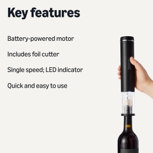 Amazon Basics Cordless Electric Wine Opener with Foil Cutter, Battery-Powered Motor, Black