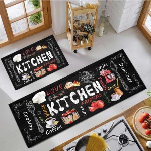 Farmhouse Kitchen Rules Rug 2 Piece Set,Rustic Decor Kitchen Rugs, Non-Slip Absorbent Washable Floor Mats Home Indoor Runner 17×30+17×47 Inches
