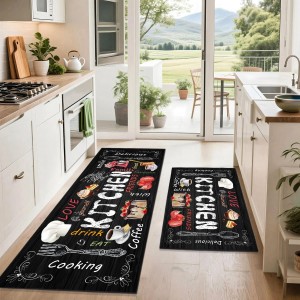 Farmhouse Kitchen Rules Rug 2 Piece Set,Rustic Decor Kitchen Rugs, Non-Slip Absorbent Washable Floor Mats Home Indoor Runner 17×30+17×47 Inches