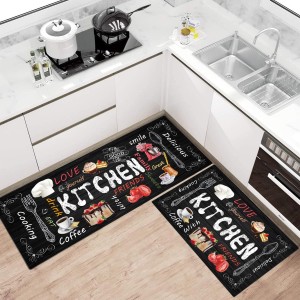 Farmhouse Kitchen Rules Rug 2 Piece Set,Rustic Decor Kitchen Rugs, Non-Slip Absorbent Washable Floor Mats Home Indoor Runner 17×30+17×47 Inches