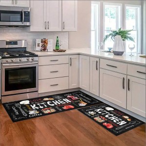 Farmhouse Kitchen Rules Rug 2 Piece Set,Rustic Decor Kitchen Rugs, Non-Slip Absorbent Washable Floor Mats Home Indoor Runner 17×30+17×47 Inches