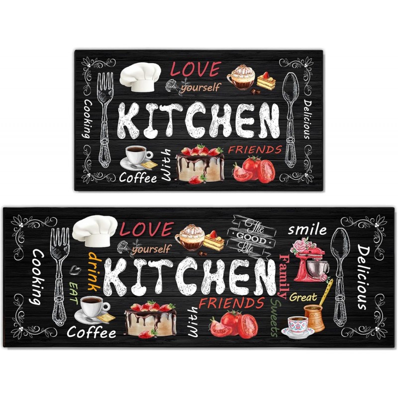 Farmhouse Kitchen Rules Rug 2 Piece Set,Rustic Decor Kitchen Rugs, Non-Slip Absorbent Washable Floor Mats Home Indoor Runner 17×30+17×47 Inches